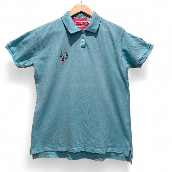 Vintage Pivot Rules Turquoise Women's Golf Polo Sz Medium - Picture 1 of 8
